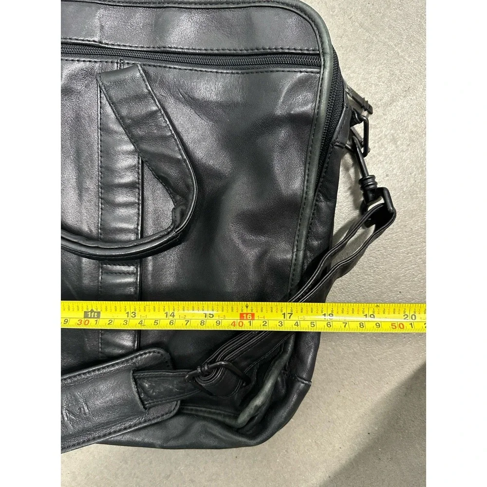 TUMI Alpha Black Nappa Leather Expandable Briefcase Laptop Bag Shoulder Strap